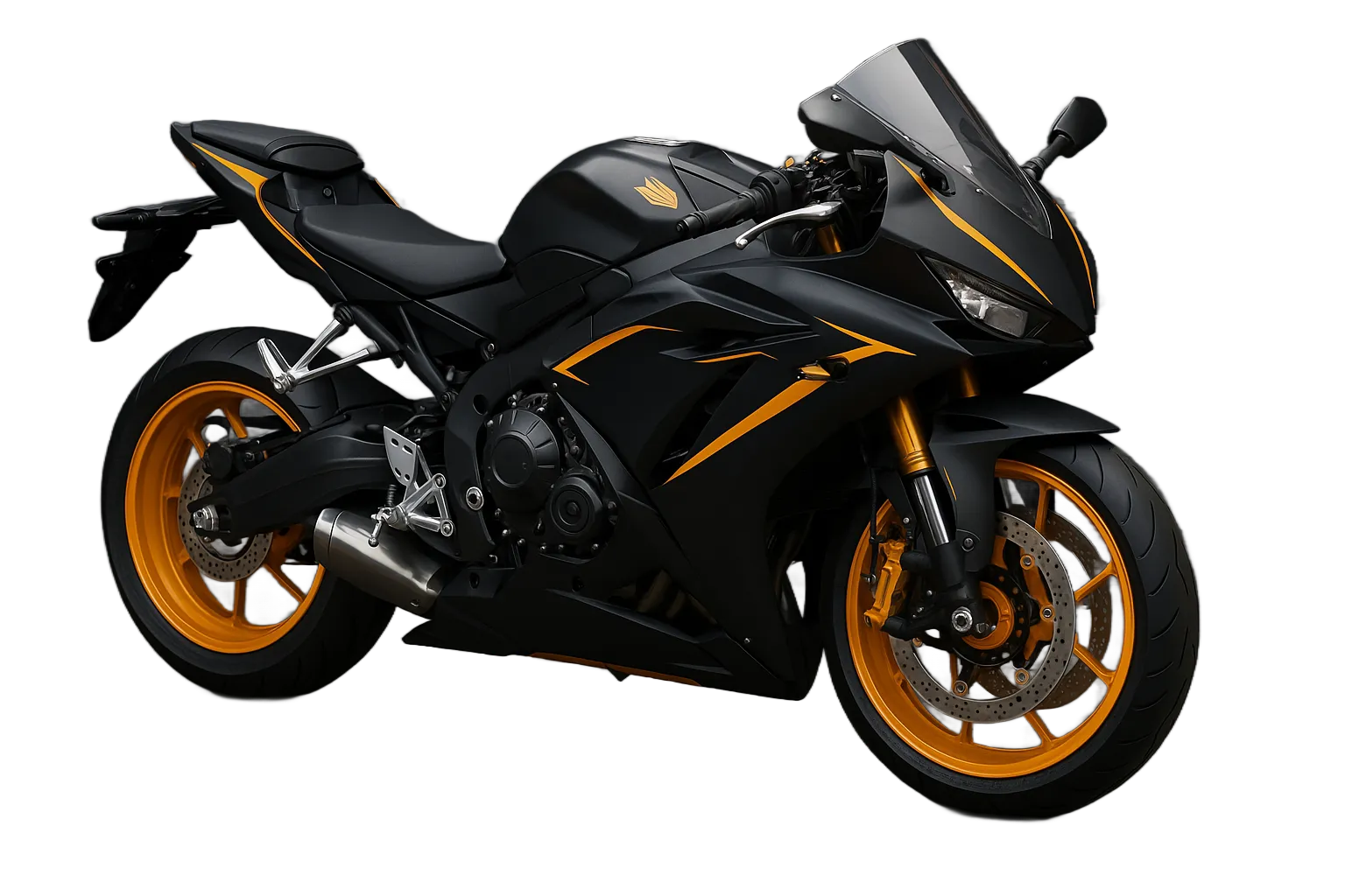 [Motocicleta naranja de alto rendimiento en una carretera]